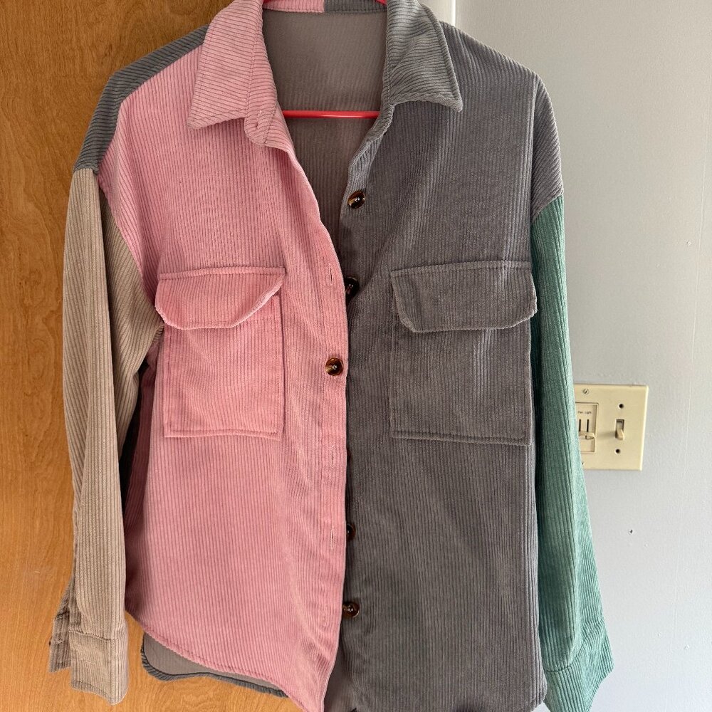 Amazon Corduroy Color Block Boyfriend Fit Button-up Size S